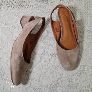 Seychelles Sling Back Round Toe Taupe Tan Grey Suede Flats Anthropologie